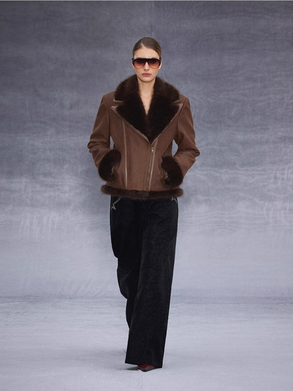 Lapel Suede Jacket with Fur Collar「NEW」