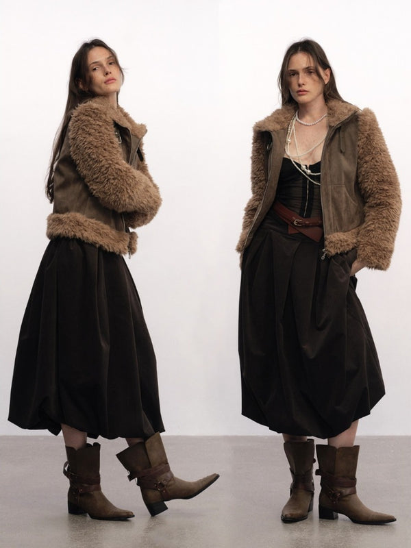 Vintage Fleece Panel Suede Padded Jacket