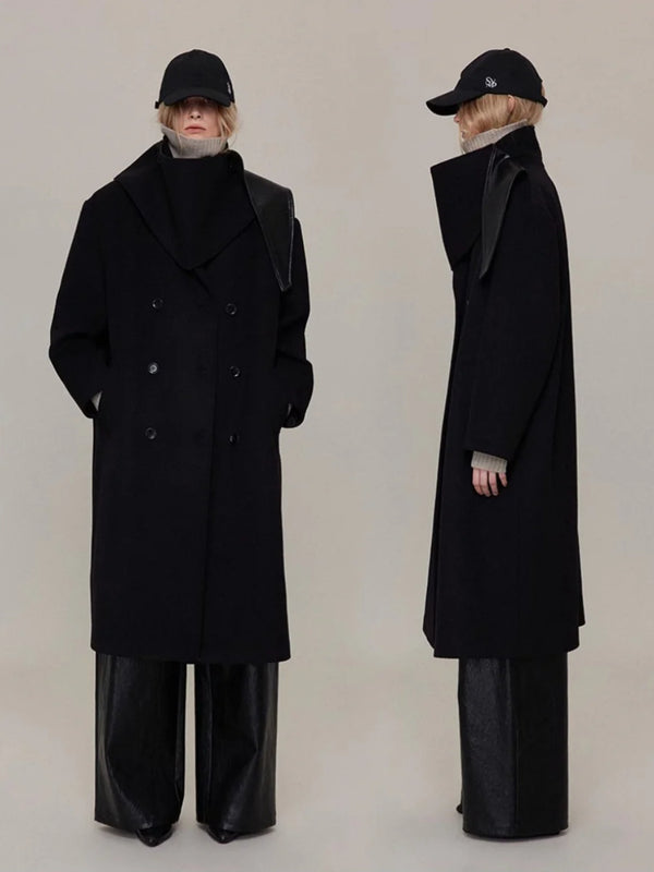 Wide Shoulder Double Breasted Wool Coat