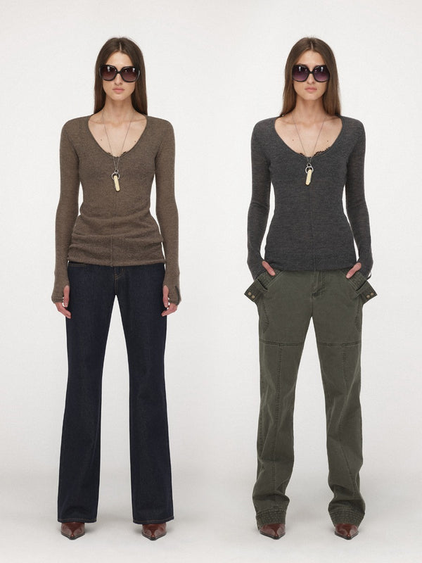 V-neck Alpaca and Wool Knitwear