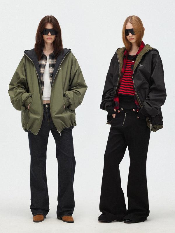 Reversible Hooded Nylon Fleece Jacket