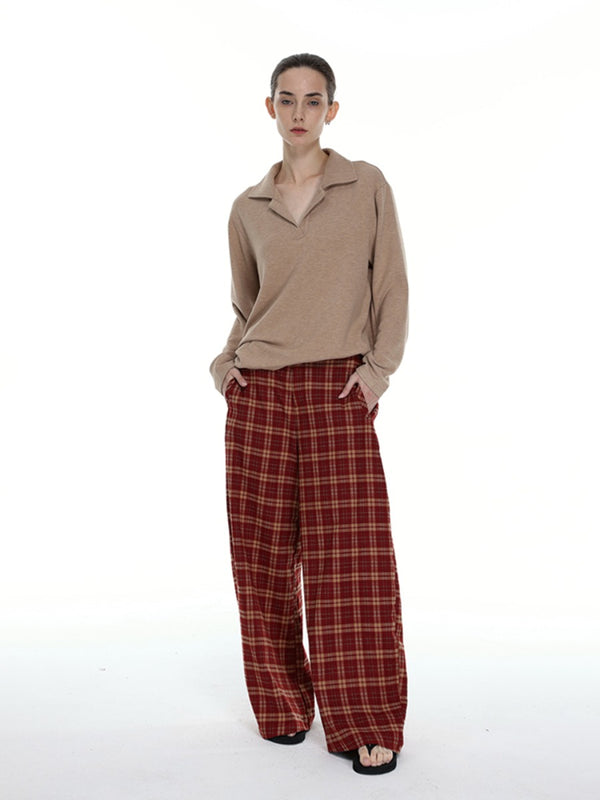 Low-rise Plaid Loose Pants