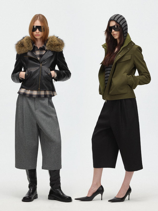 High Waist Pleated Straight Capri Pants