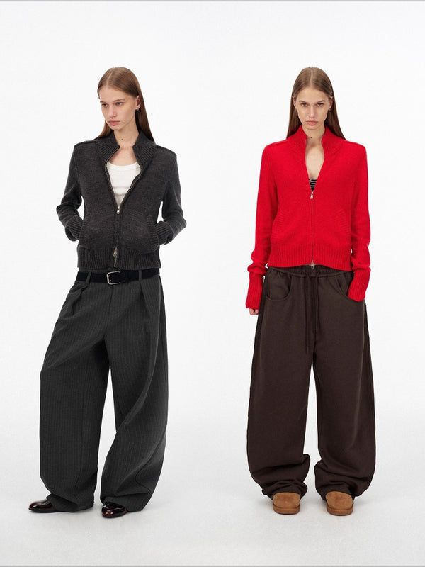 Loose Double Zipper Wool Knitted Cardigan「NEW」