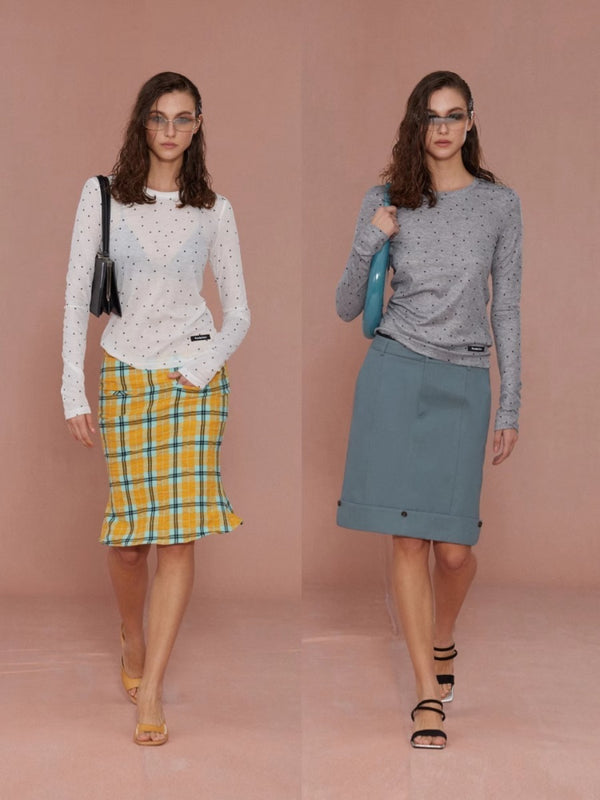 Slim Fit Polka Dot Double Layer Long Sleeve Tee