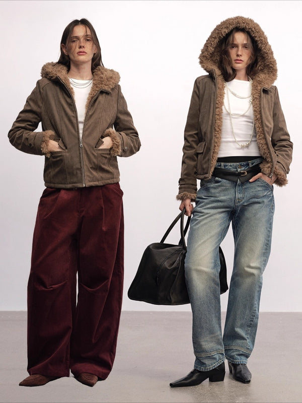 Faux Fur Collar Hooded Padded Jacket「NEW」