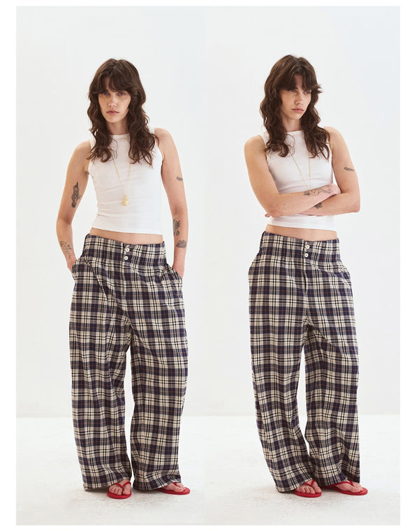 Blue and White Plaid Wide-leg Pants「NEW」