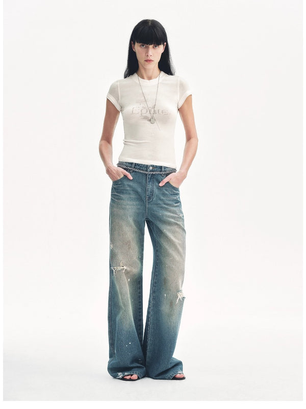 Retro Cotton Mid-rise Straight Jeans