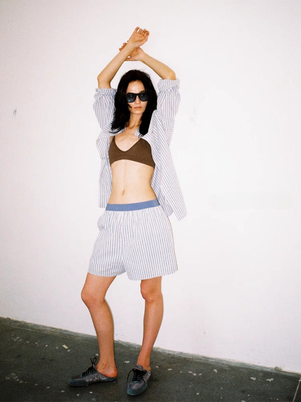 Striped Cotton Linen Shorts