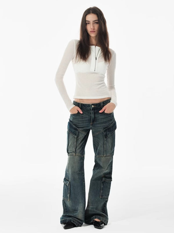 Multi-pocket Flared Jeans