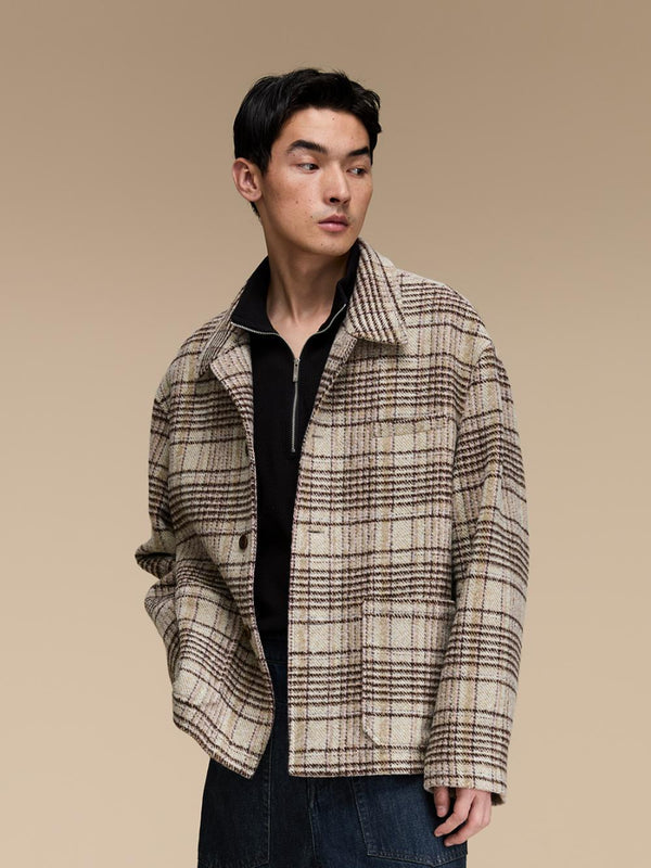 Plaid Wool-blend Lapel Jacket