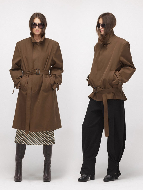 Wide-shoulder Lapel Trench Coat