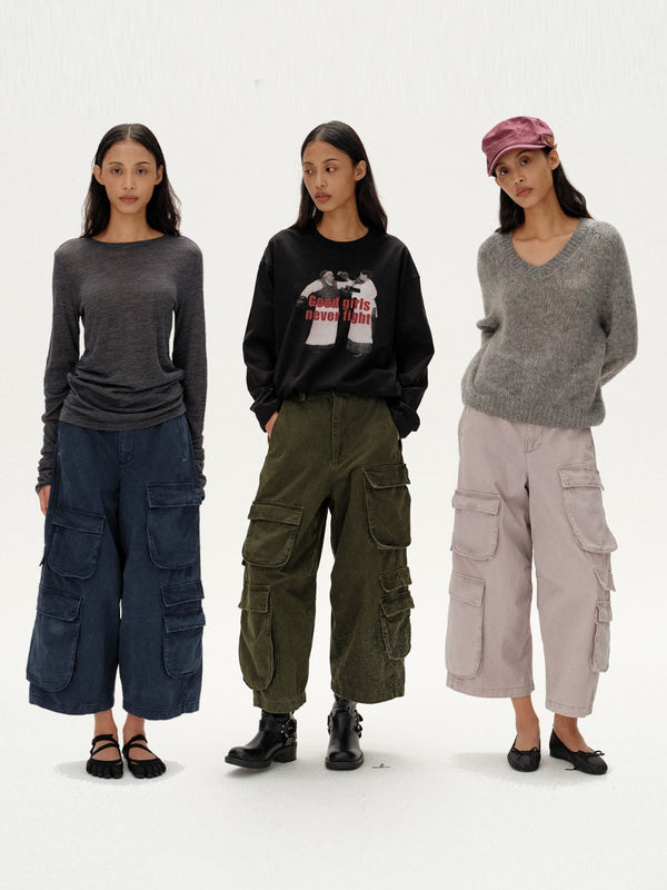 Vintage Washed Multi Pocket Cropped Cargo Pants「NEW」