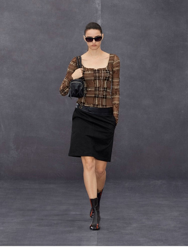 Printed Mesh Crew Neck  Long-sleeved T-shirt「NEW」