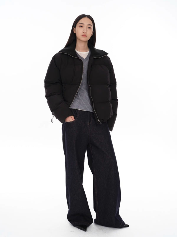 Threaded Turtleneck Patchwork Oversized Down Jacket