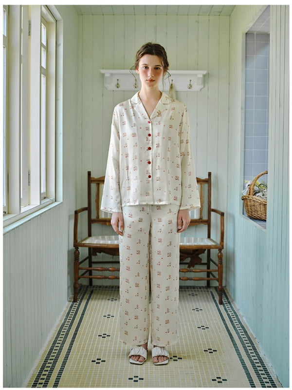 Puppy Print Mulberry Silk Loungewear Set