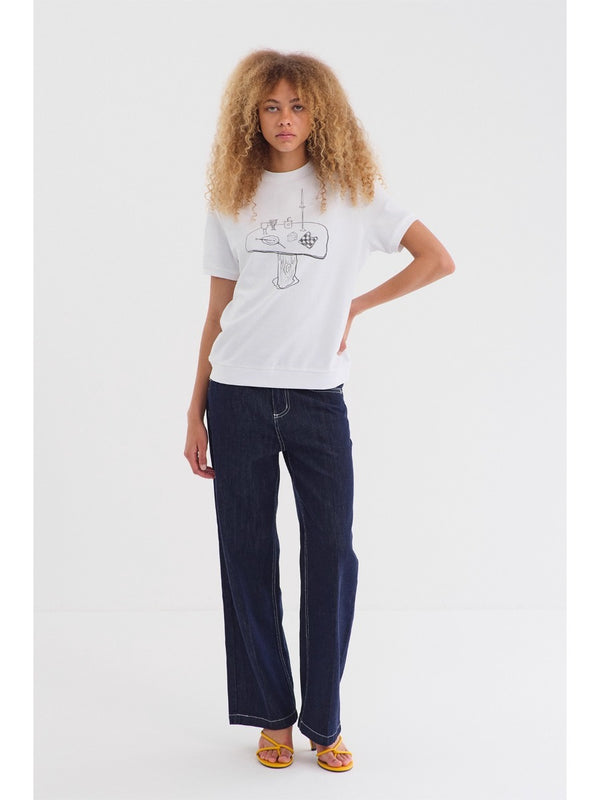 Table Printed Ribbed Hem Short Sleeves T-shirt
