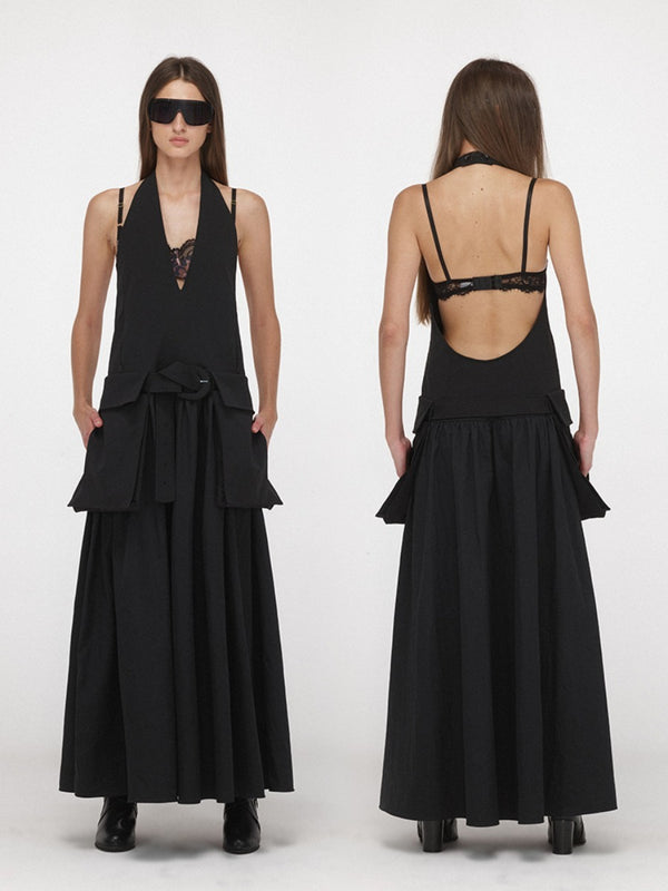Halter-neck Dress with Pockets