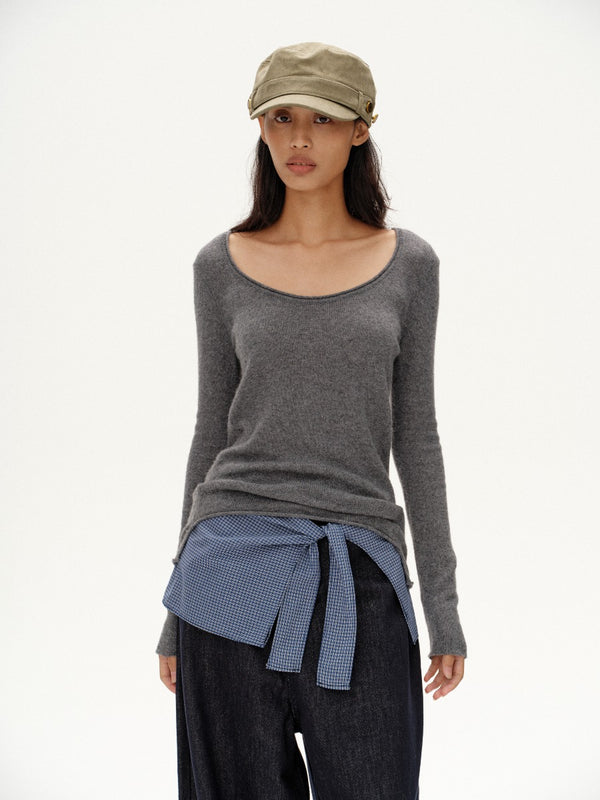 Cashmere Soft Touch U Neck Trim Edge Knitwear「NEW」