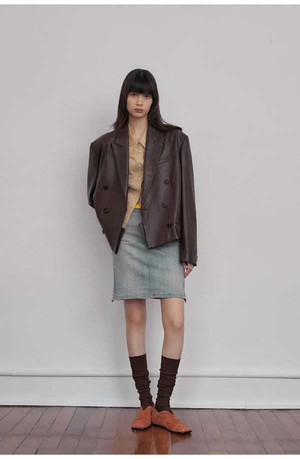 Sheepskin Short Leather Blazer