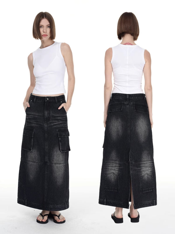 Vintage Tooling Denim Slit Skirt