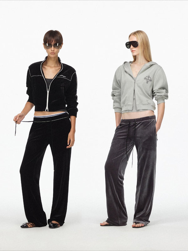 Sport Drawstring Velvet Straight-leg Sweatpants