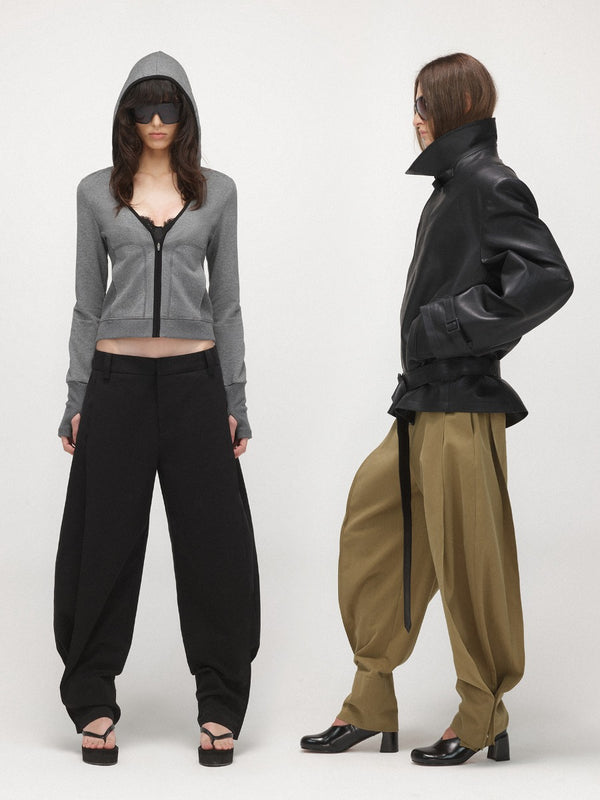 Pleated Pants with Drawstring Cuffs