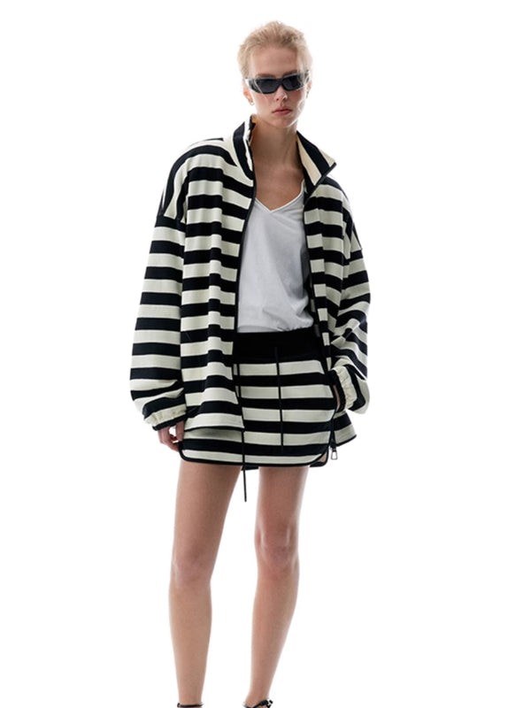 Stand-up Collar Striped Sweatshirt