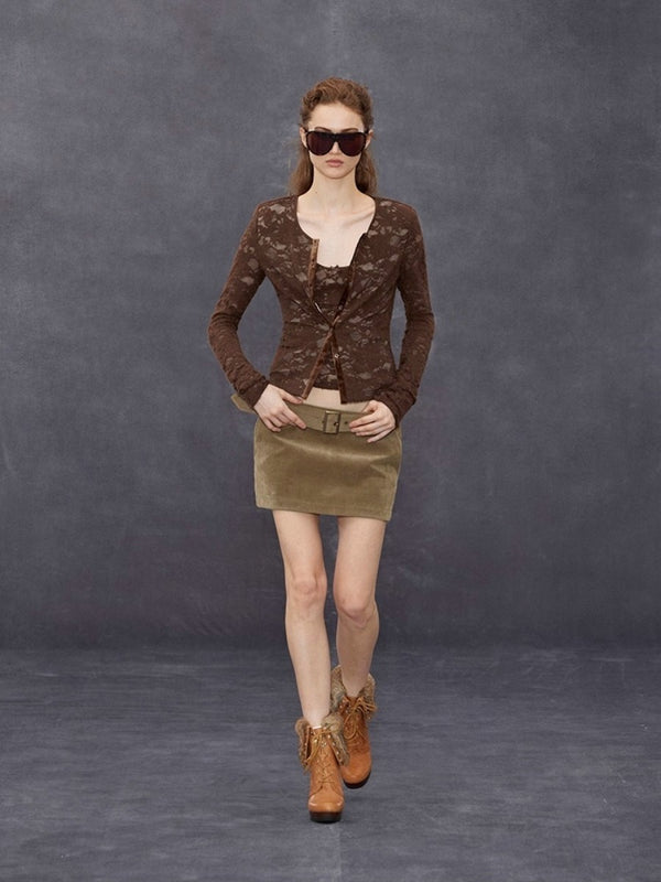 Suede Low-rise Wool Mini Skirt「NEW」