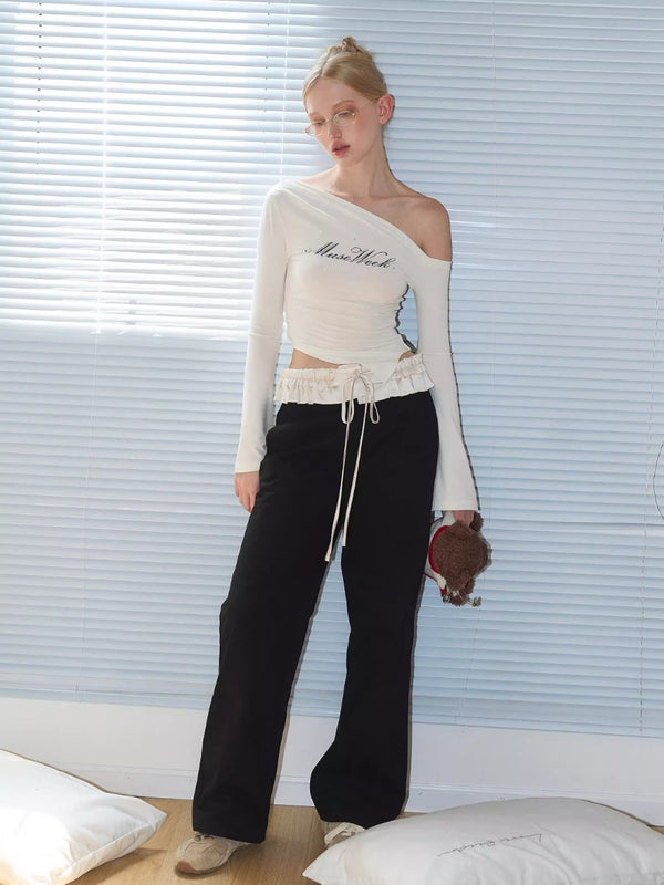 Satin Lace Drawstring Pants