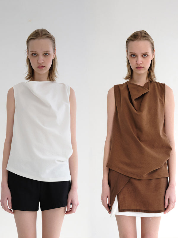 Draped Knot Ruched Asymmetrical Tank Top