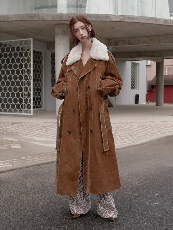 Wool Lapel Long Trench Down Coat