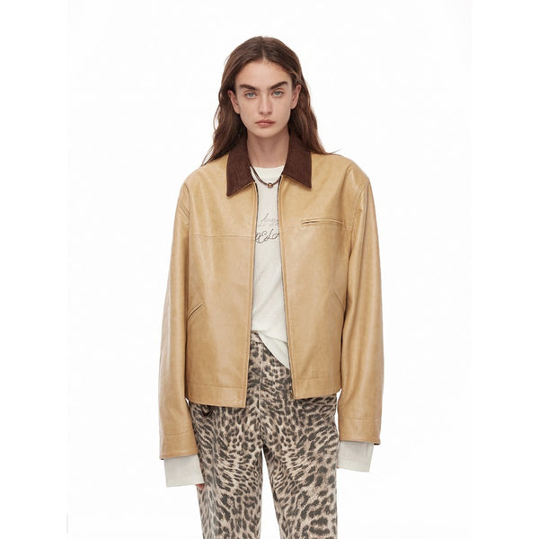 Barn-style Patchwork Collar Sheepskin Jacket