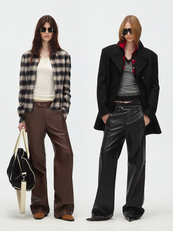 Eco-Friendly Litchi Grain Flared Leather Pants