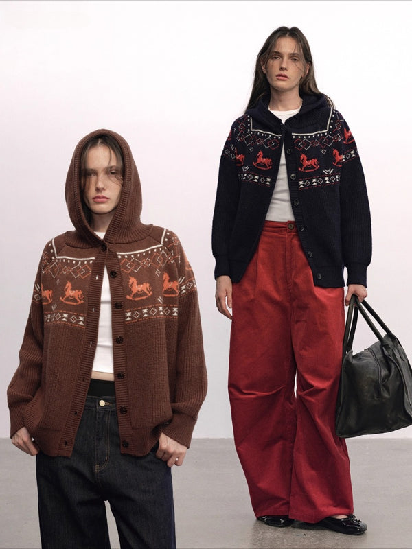 Pony Print Fair Isle Wool Hooded Cardigan「NEW」