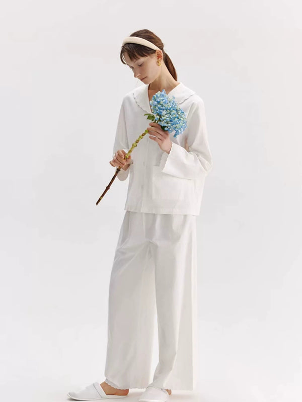 White Embroidered Loungewear Set