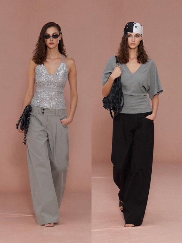 Wide Waist Double-breasted Straight Wide-leg Pants