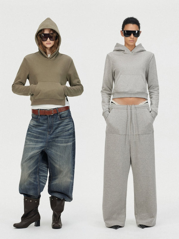 Short Side-zip Fleece-lined Hooded Sweatshirt「NEW」