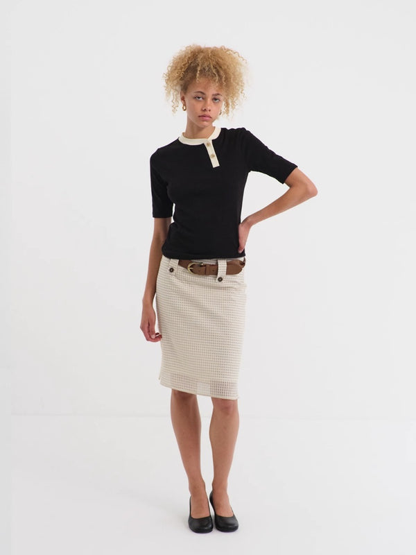 Off-white Woven Plaid Silk Skirt