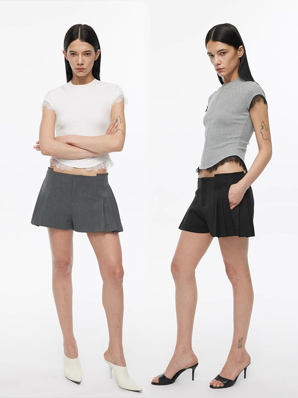 Pleated Spliced Suit Shorts