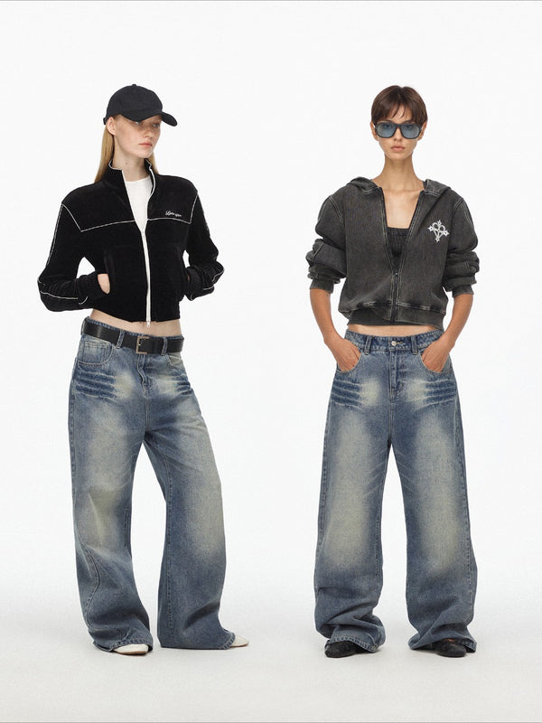Paw Print Washed Low-rise Straight-leg Jeans