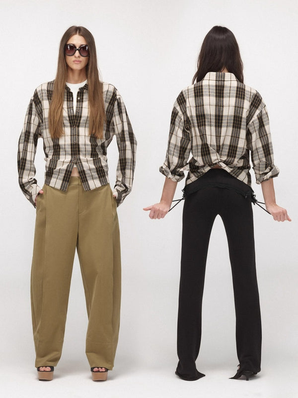 Inverted Triangle Knot Plaid Shirt