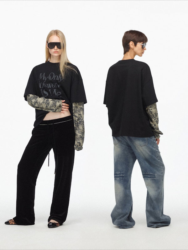 Street Style Camouflage Print Fake Two-piece Long-sleeved Shirt