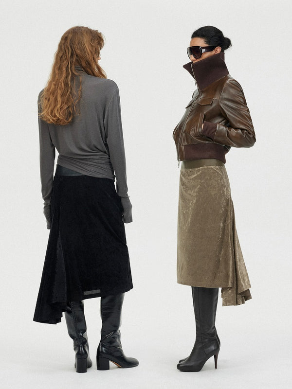 Fishtail Velvet Midi Skirt with Leather Waistband「NEW」