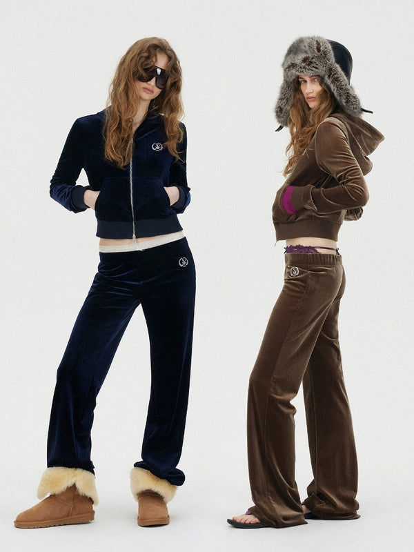 Velvet Embroidered Flared Low-Rise Pants「NEW」