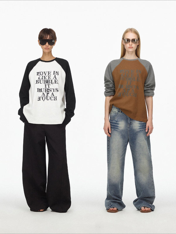 Retro Contrast Color Letter Print Long-sleeved Shirt