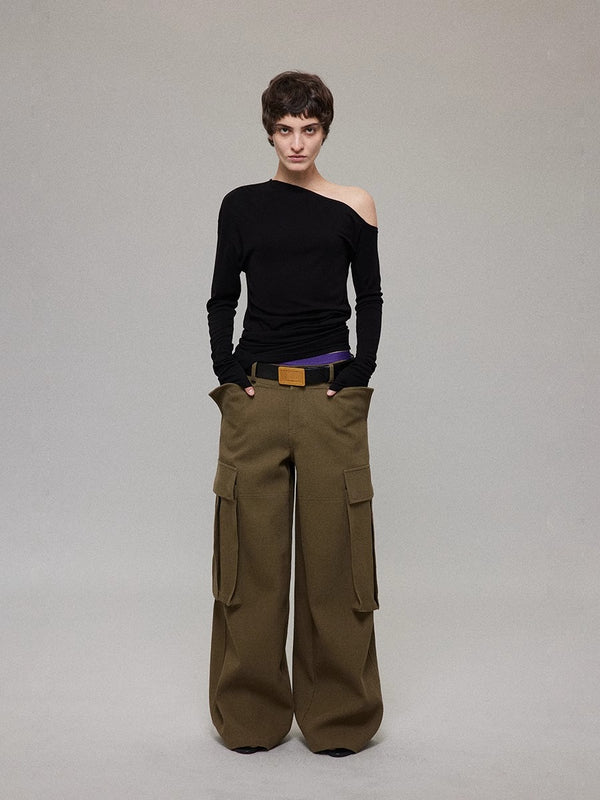 Wide-leg Straight Cargo Pants