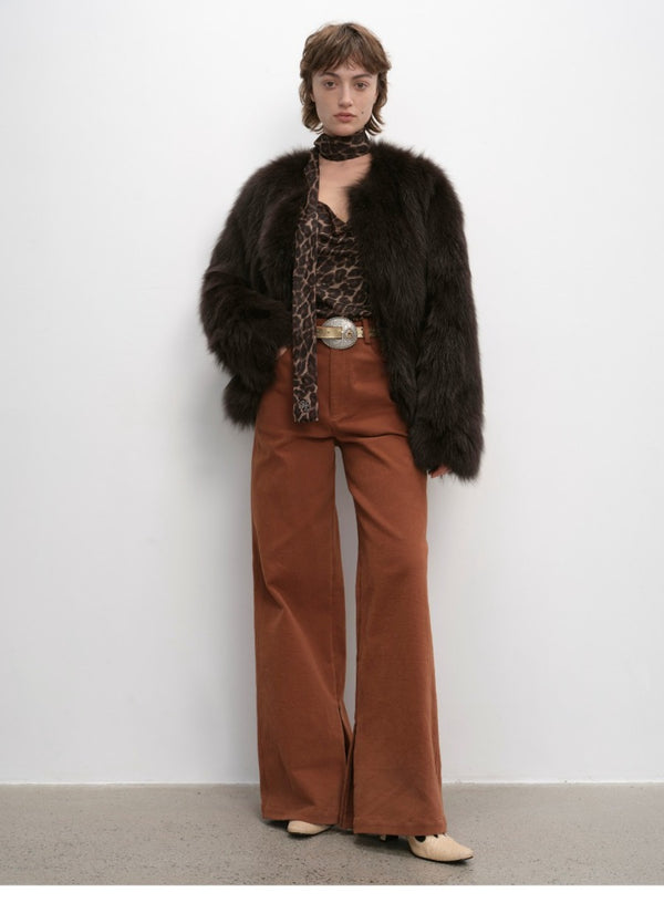 Crew Neck Fur Coat