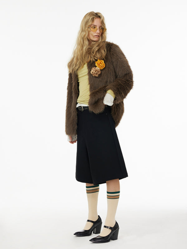 Brown Fluffy Eco-friendly Fur Coat