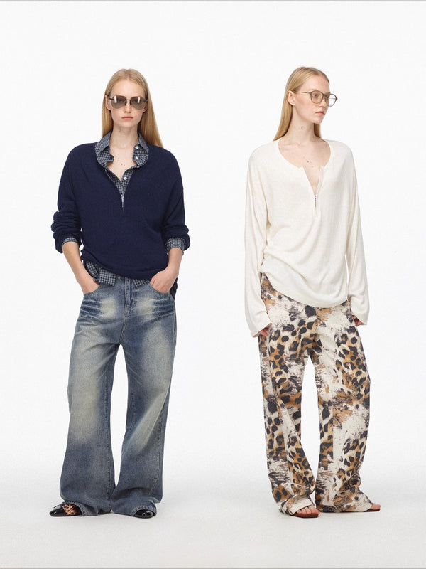 Tencel Loose Half-zip Dropped Shoulder Knitwear